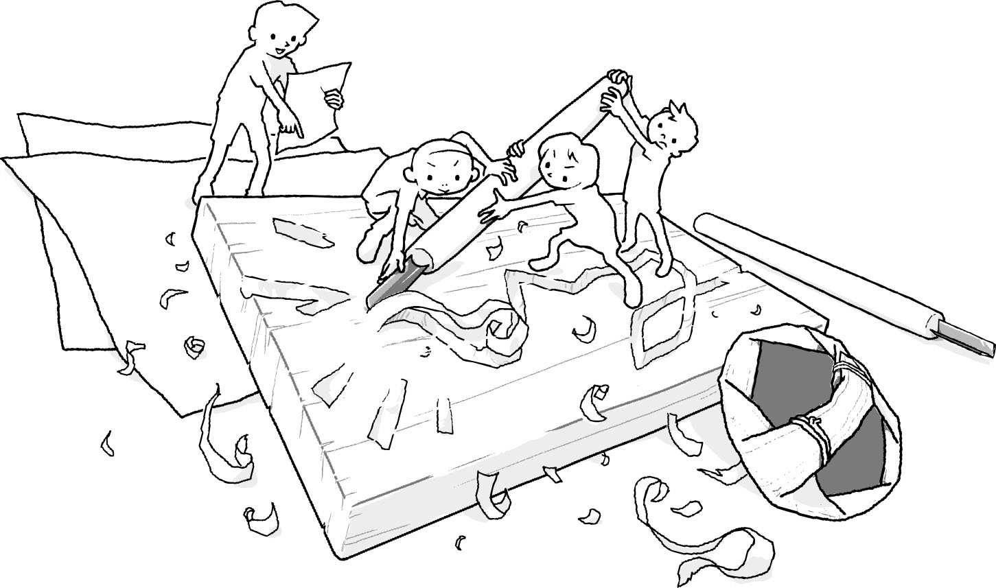 木に彫（ほ）って、描（えが）いて、あそんでみよう、きみの○○