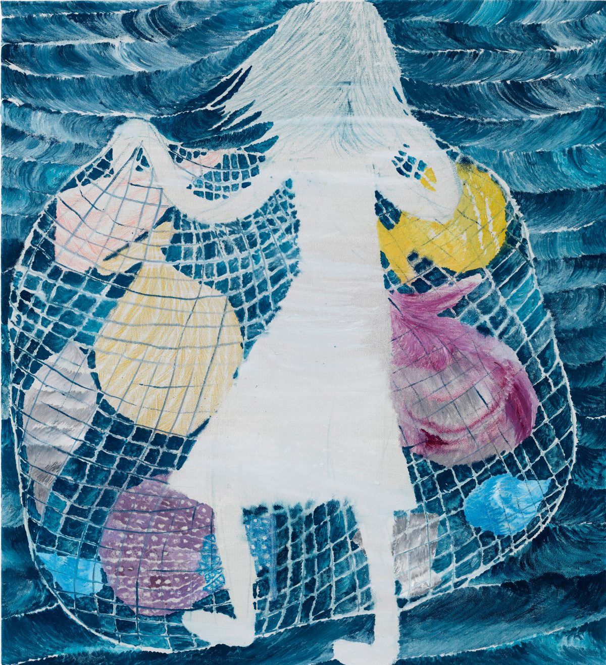 《Fishing (Night) 》2013,68x62cm,綿布に油彩、色鉛筆